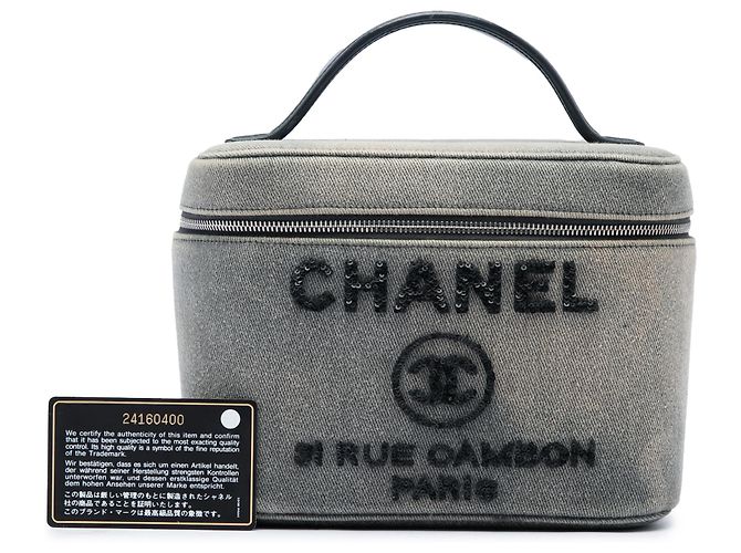 Borsa beauty Chanel Deauville in denim grigio con paillettes - vista 6