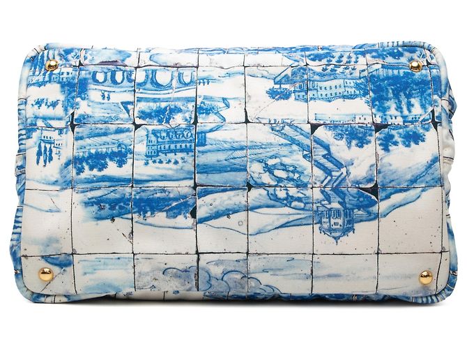 Bolso Satchel Prada Blue Large Canvas Canapa Azulejos - vista 3