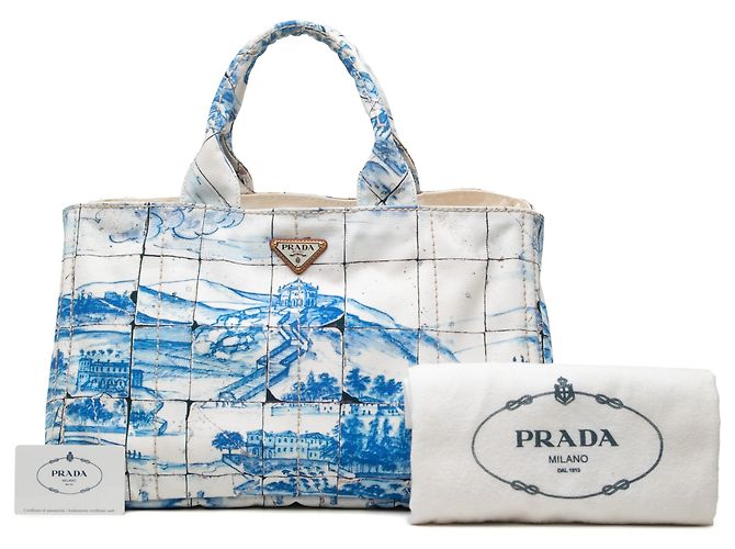 Bolso Satchel Prada Blue Large Canvas Canapa Azulejos - vista 7