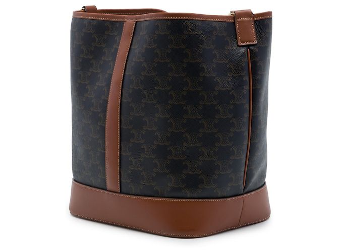 Céline Bolso bucket Celine Medium Triomphe de lona revestida marrón Castaño Marrón oscuro - vista 2