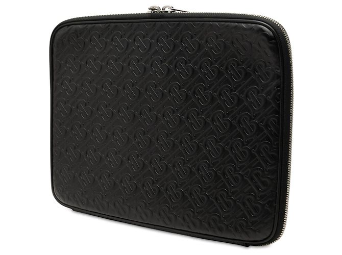 Custodia per laptop Burberry in pelle di vitello goffrata con monogramma TB nero - vista 2