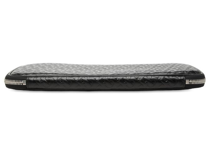 Custodia per laptop Burberry in pelle di vitello goffrata con monogramma TB nero - vista 3