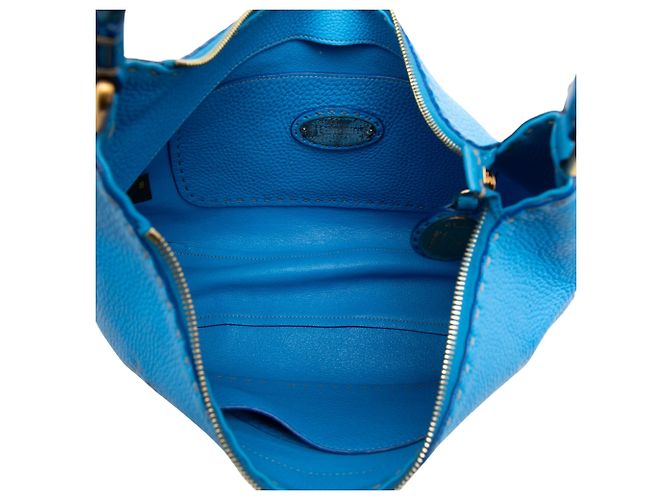 Borsa a tracolla Selleria Fendi in pelle martellata blu - vista 4