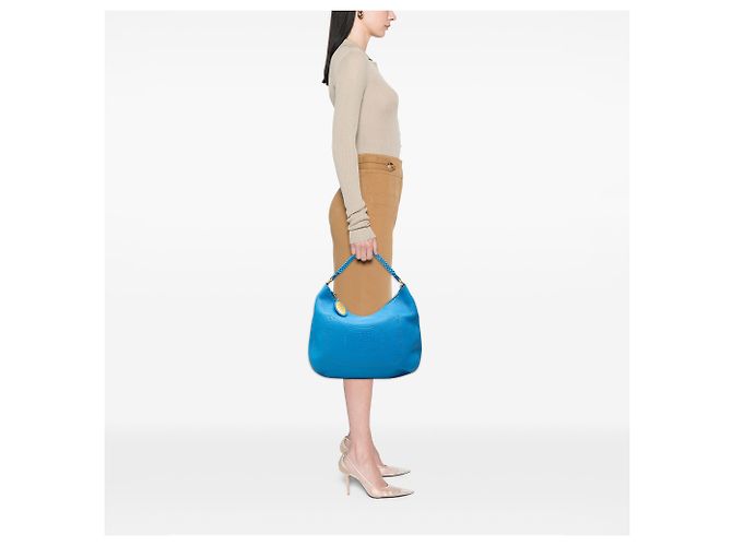 Borsa a tracolla Selleria Fendi in pelle martellata blu - vista 6