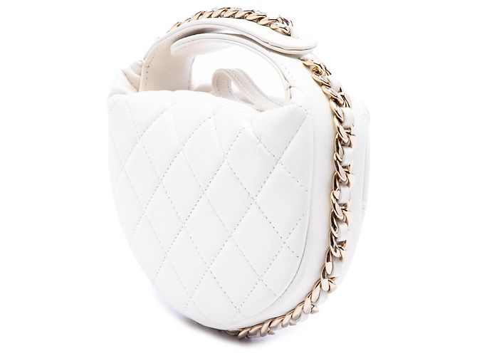 Pochette Chanel Mini in Pelle di Agnello Matelassé Bianca con Catena Bianco - vista 2