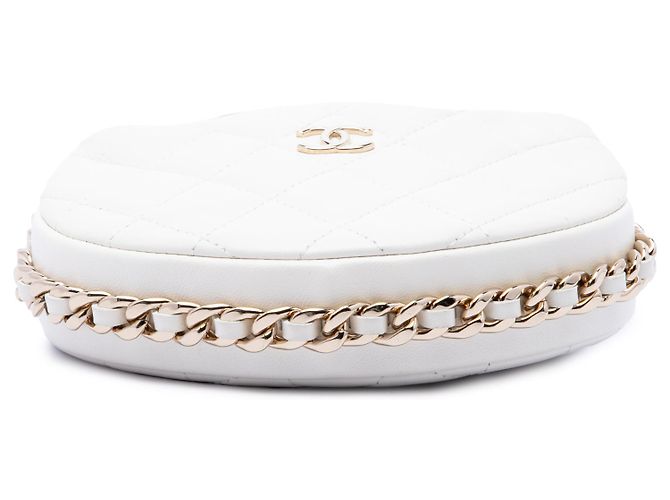 Pochette Chanel Mini in Pelle di Agnello Matelassé Bianca con Catena Bianco - vista 3