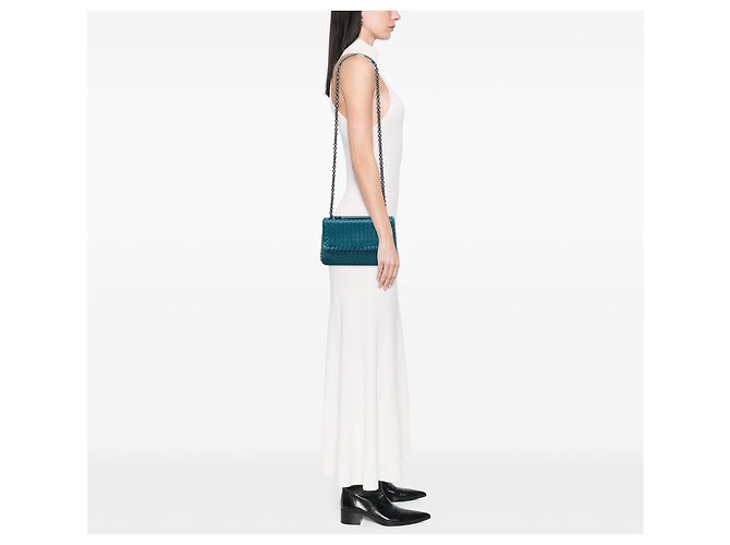 Borsa a tracolla Olimpia Small in Nappa Intrecciato blu Bottega Veneta - vista 6