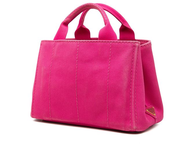 Prada Small Canvas Canapa Logo Tote Rosa - vista 2