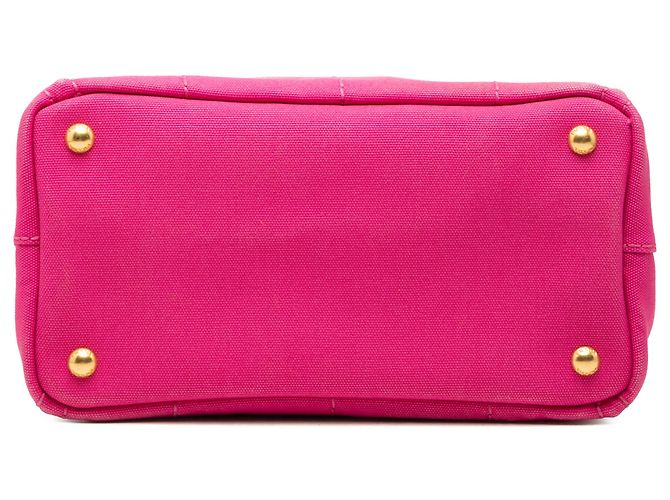 Prada Small Canvas Canapa Logo Tote Rosa - vista 3