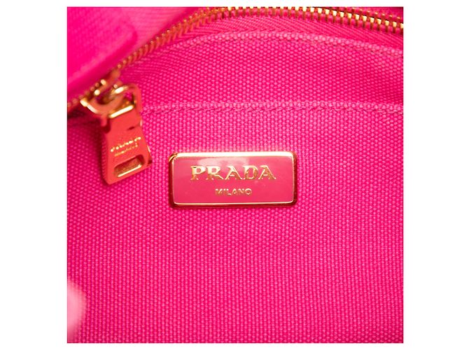 Prada Small Canvas Canapa Logo Tote Rosa - vista 5