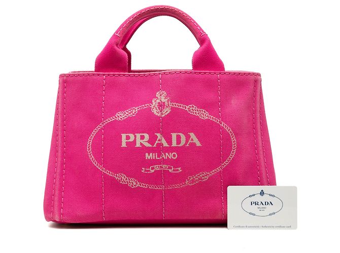 Prada Small Canvas Canapa Logo Tote Rosa - vista 7