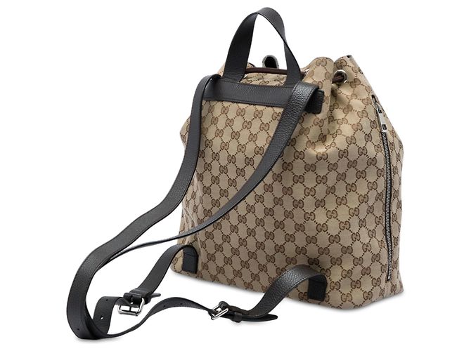 Gucci Beige GG Canvas Drawstring Backpack - view 2