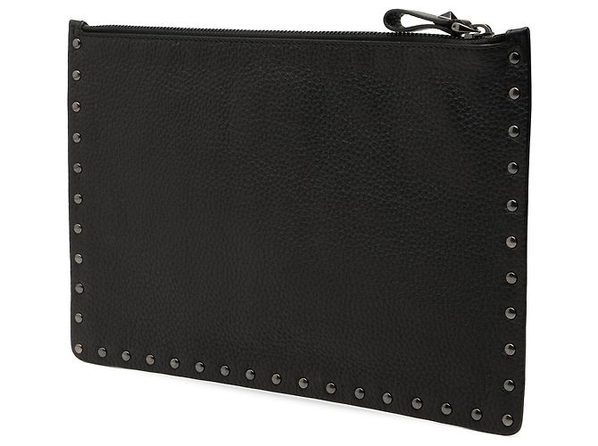 Clutch Rockstud Valentino in pelle di vitello grana grossa nera Nero - vista 2