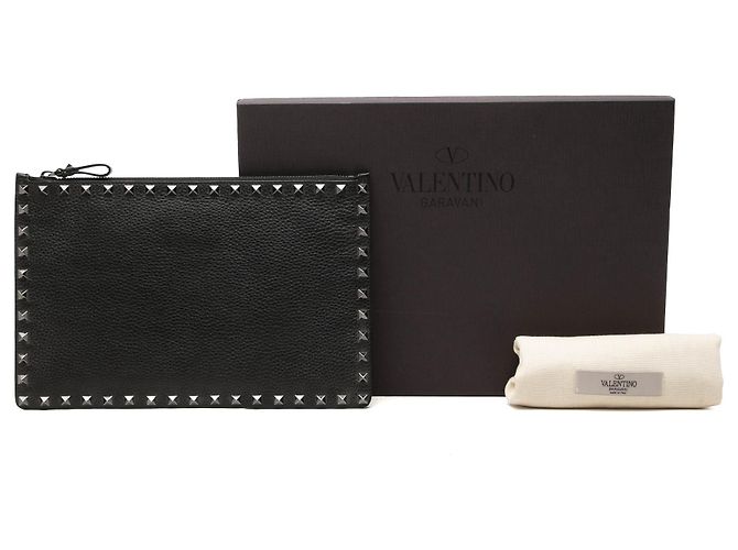 Clutch Rockstud Valentino in pelle di vitello grana grossa nera Nero - vista 7