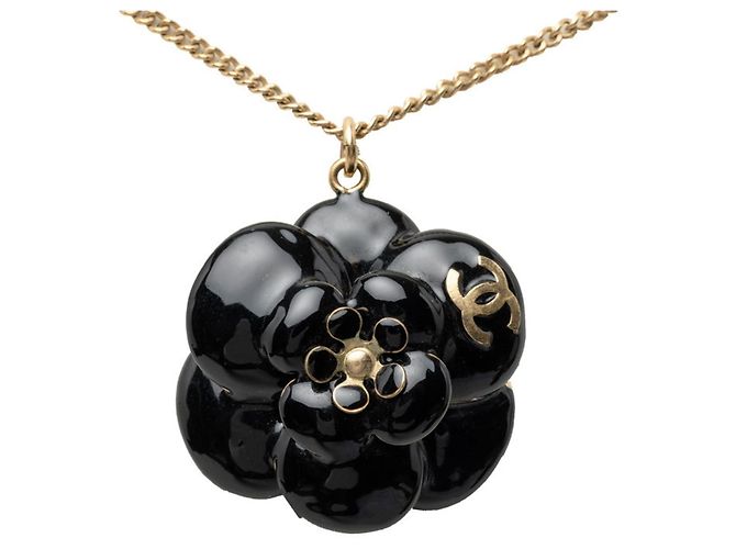 Colar Chanel Camellia Coco Mark Preto Dourado - vista 2