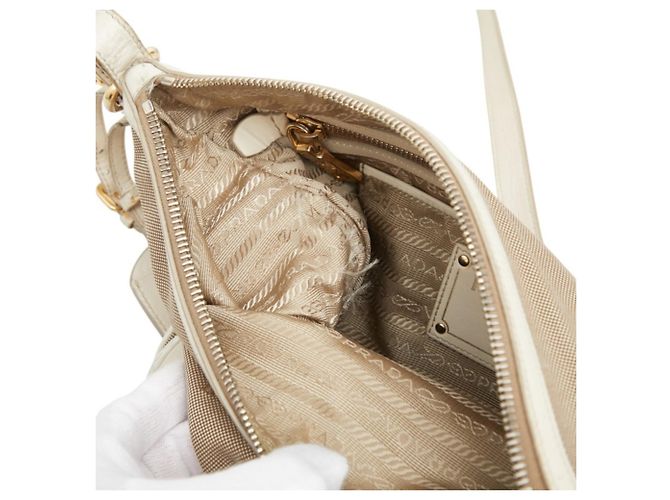 Sac bandoulière Prada Logo Blanc Beige - vue 11