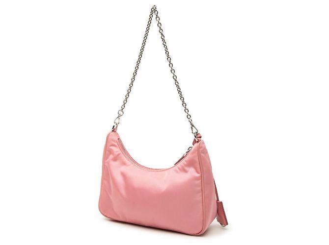 Sac à main à chaîne Prada Re-Edition 2005 avec plaque logo triangle Rose - vue 2
