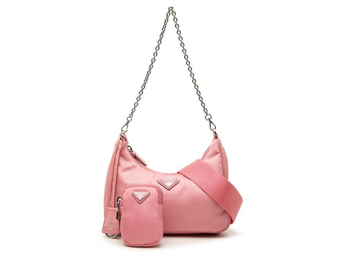Sac à main à chaîne Prada Re-Edition 2005 avec plaque logo triangle Rose - vue 6