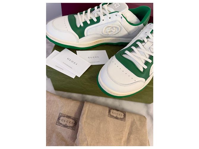 Gucci Sneakers Basse MAC 80 Pelle Bianca e Verde Bianco - vista 2