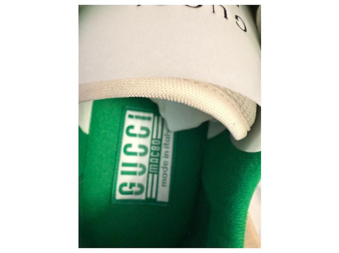 Gucci Sneakers Basse MAC 80 Pelle Bianca e Verde Bianco - vista 3