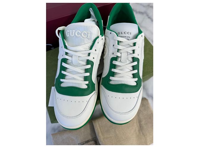 Gucci Sneakers Basse MAC 80 Pelle Bianca e Verde Bianco - vista 6