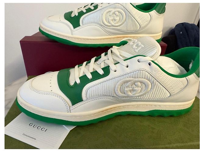 Gucci Sneakers Basse MAC 80 Pelle Bianca e Verde Bianco - vista 7