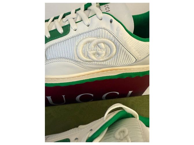 Gucci Sneakers Basse MAC 80 Pelle Bianca e Verde Bianco - vista 8