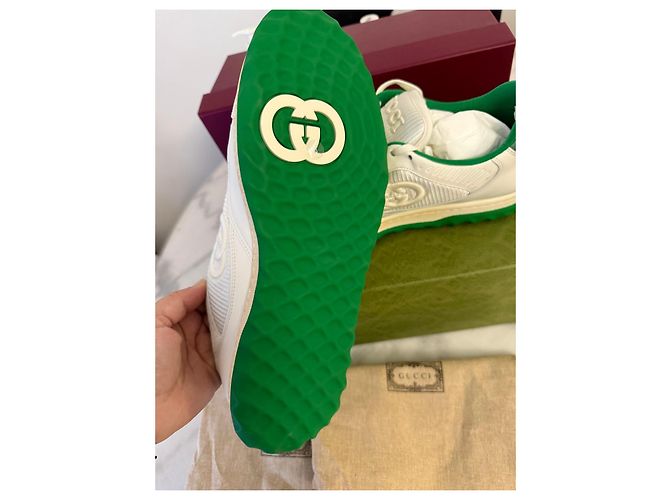 Gucci Sneakers Basse MAC 80 Pelle Bianca e Verde Bianco - vista 9
