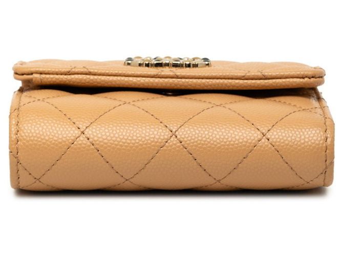 Carteira Compacta Chanel Coco Mark Marrom Bege - vista 3