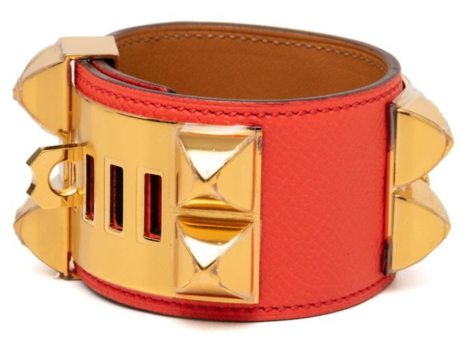 Hermès Bracciale con charm Hermes Collier de Chien Disco Faubourg Rosso Arancione - vista 2