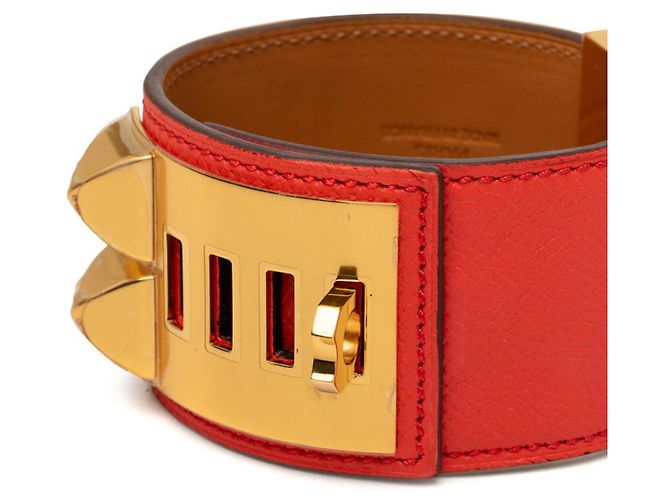 Hermès Bracciale con charm Hermes Collier de Chien Disco Faubourg Rosso Arancione - vista 4