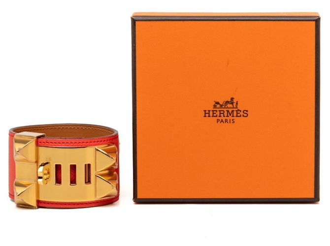 Hermès Bracciale con charm Hermes Collier de Chien Disco Faubourg Rosso Arancione - vista 8