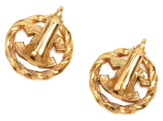Chanel Coco Mark Round Twist Design Ohrringe Golden - Ansicht 2