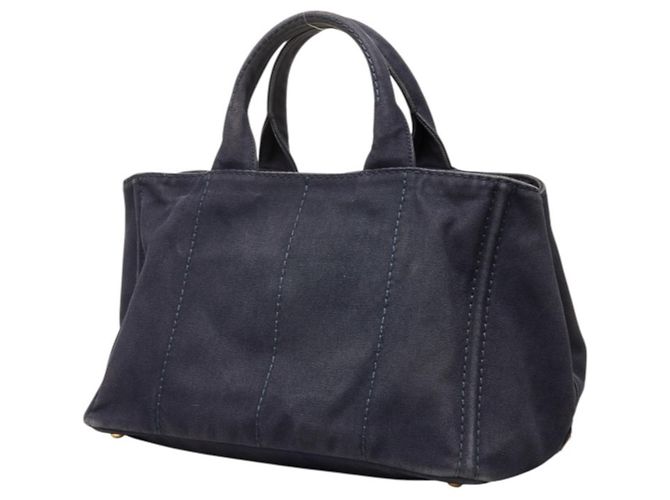 Bolsa média Prada em Canapa com placa de logo triângulo Azul marinho - vista 2