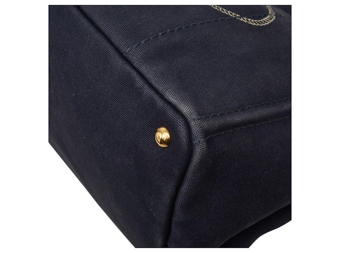 Bolsa média Prada em Canapa com placa de logo triângulo Azul marinho - vista 4