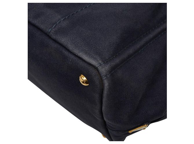 Bolsa média Prada em Canapa com placa de logo triângulo Azul marinho - vista 6
