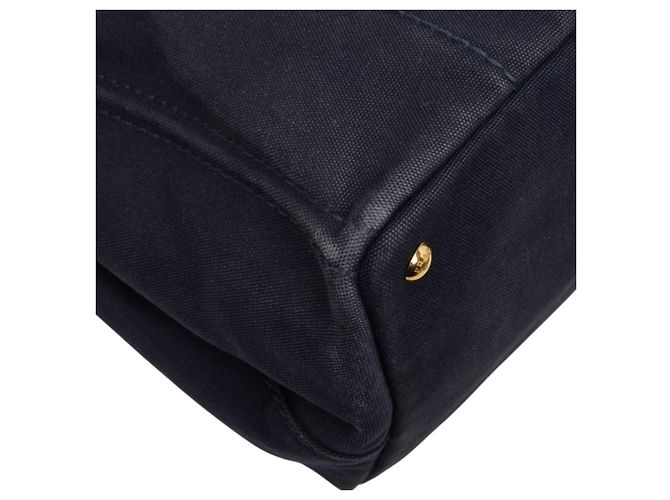 Bolsa média Prada em Canapa com placa de logo triângulo Azul marinho - vista 7