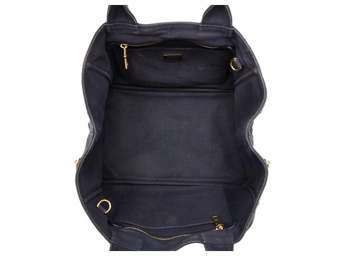 Bolsa média Prada em Canapa com placa de logo triângulo Azul marinho - vista 8