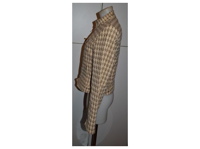 Pinko Diamond Print Cotton Zip-Up Jacket Brown Beige - view 3