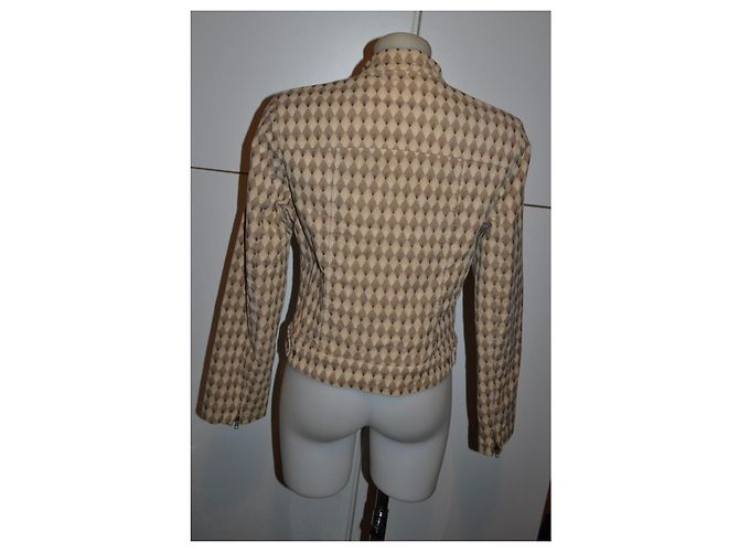 Pinko Diamond Print Cotton Zip-Up Jacket Brown Beige - view 4