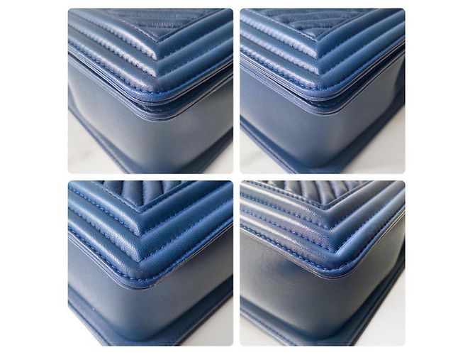 Chanel New Medium Boy Bag Blau Chevron gestepptes Lammleder - Ansicht 6