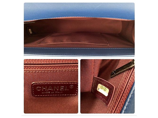 Chanel New Medium Boy Bag Blau Chevron gestepptes Lammleder - Ansicht 9