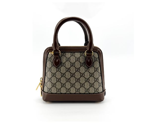 Gucci Horsebit 1955 Top Handle GG Coated Canvas with Leather Mini Marrone - vista 2