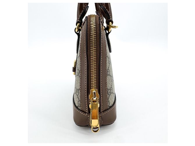 Gucci Horsebit 1955 Top Handle GG Coated Canvas with Leather Mini Marrone - vista 3