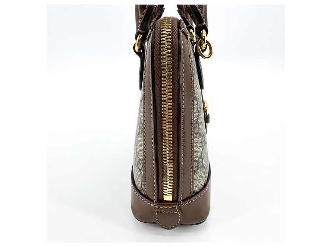 Gucci Horsebit 1955 Top Handle GG Coated Canvas with Leather Mini Marrone - vista 4