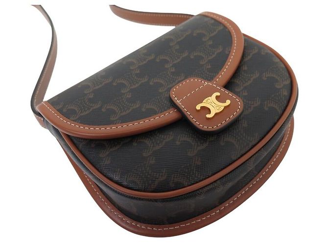Céline NUOVA BORSA A MANO CELINE MINI BESACE TOILE TRIOMPHE 196702 BORSA A TRACCOLLA Marrone - vista 3