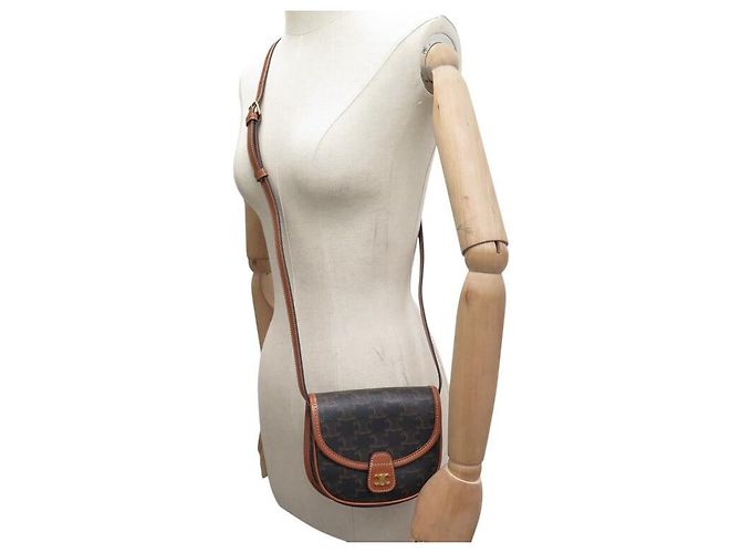Céline NUOVA BORSA A MANO CELINE MINI BESACE TOILE TRIOMPHE 196702 BORSA A TRACCOLLA Marrone - vista 6