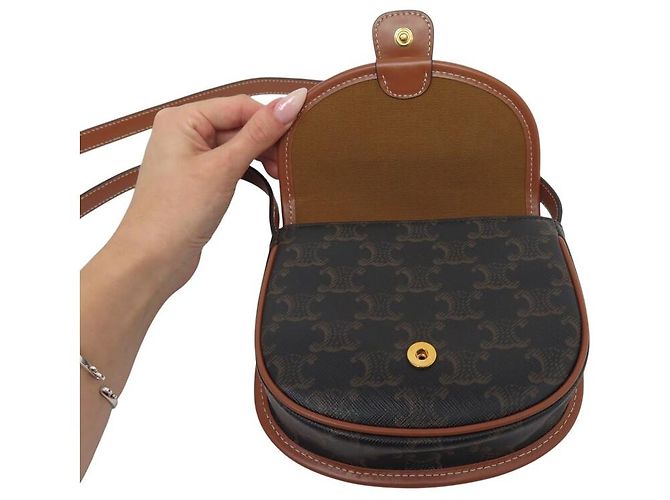 Céline NUOVA BORSA A MANO CELINE MINI BESACE TOILE TRIOMPHE 196702 BORSA A TRACCOLLA Marrone - vista 8