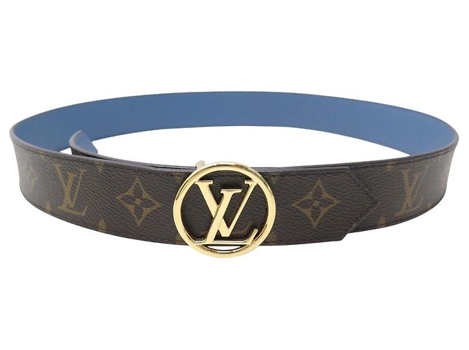 NEU LOUIS VUITTON LV CIRCLE WENDELGÜRTEL LEINWAND & LEDER 85 BLAU - Ansicht 2