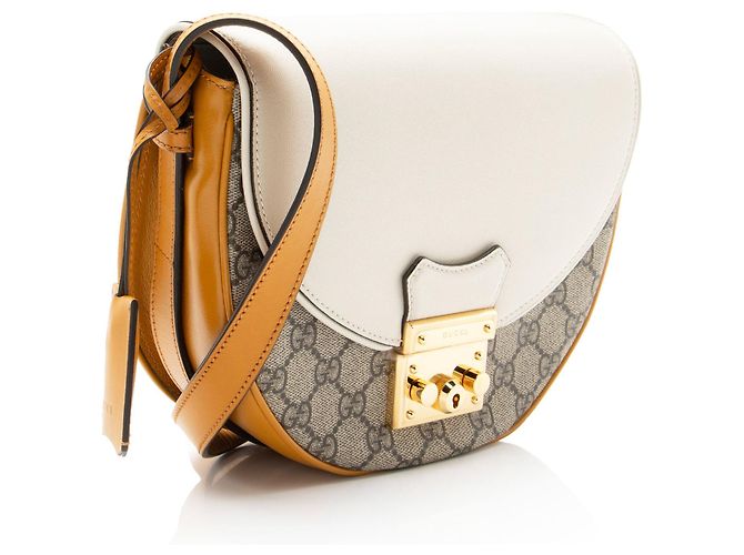 Borsa a tracolla piccola Gucci GG Supreme Padlock Saddle Marrone Beige - vista 2